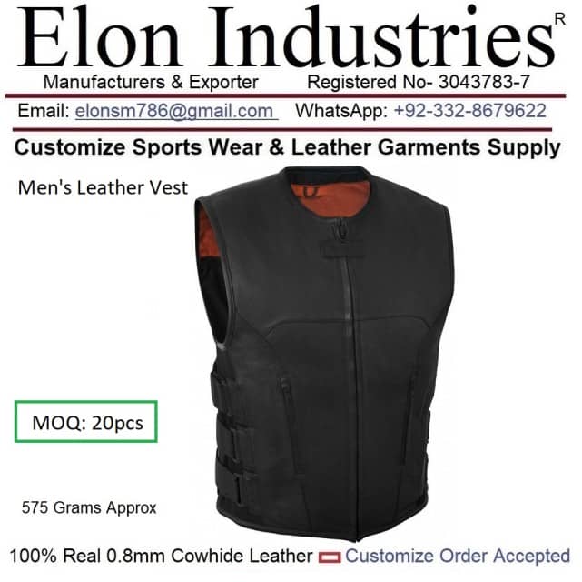 Custom Men's Leather Vest EMI528 Brown - Cow-Hide Leather, 540gsm