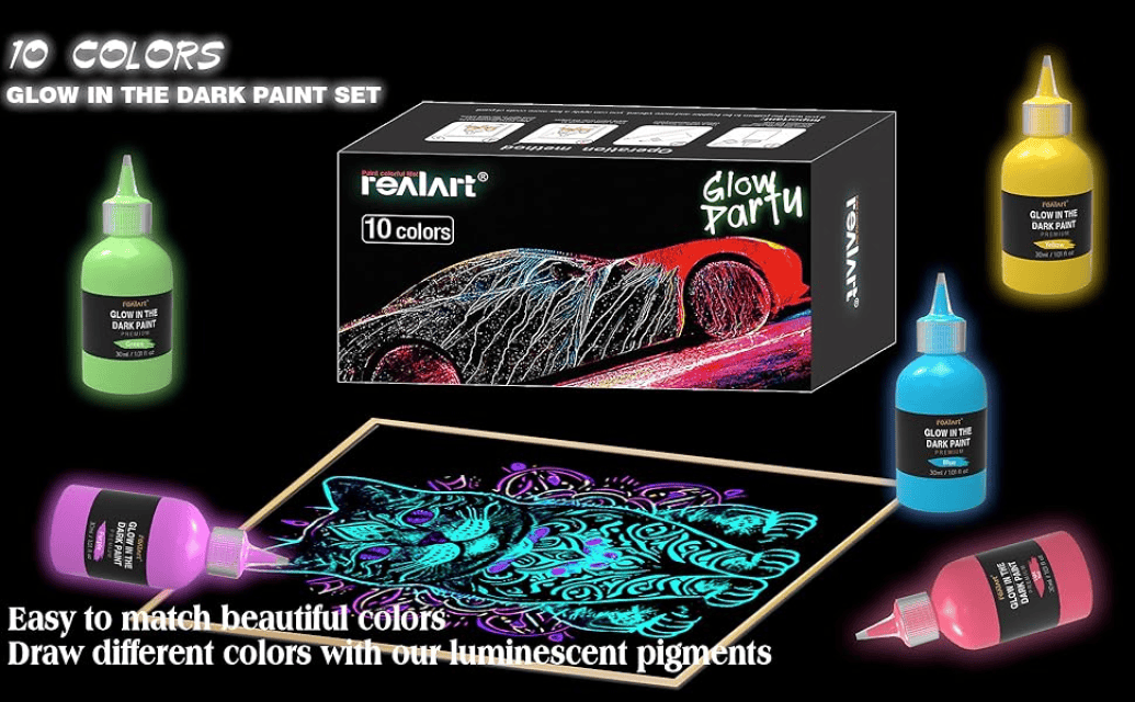 Grow in the Dark Paint - Vibrant Fluorescent Acrylic Paint for DIY Crafts, Decorations & More