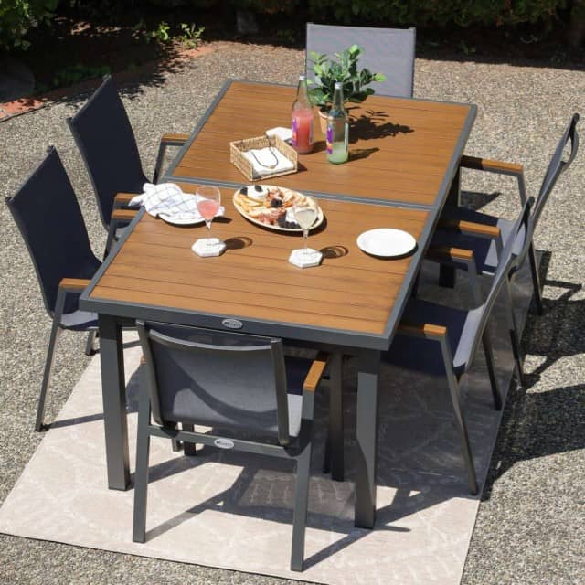 Modern Element Garden Furniture Outdoor Dining Set - Aluminum Patio Set, Grey, Stackable