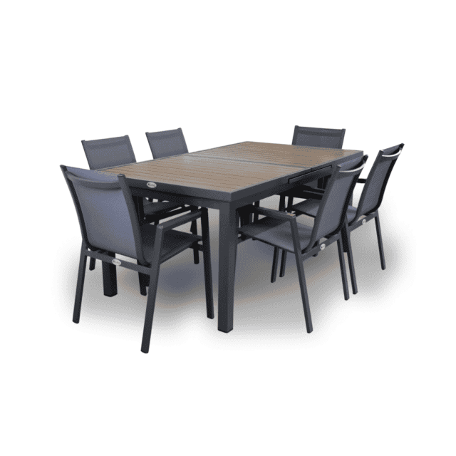 Modern Element Garden Furniture Outdoor Dining Set - Aluminum Patio Set, Grey, Stackable