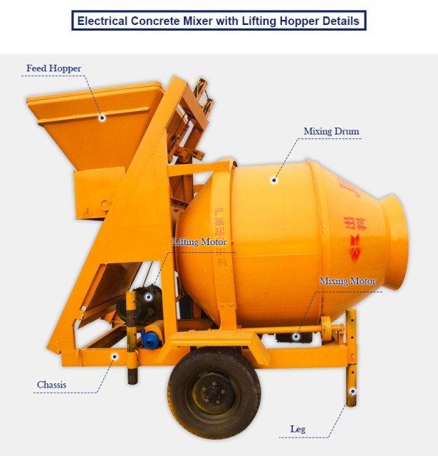 Trailer Concrete Mixer with Lifting Bucket JZC300 for Efficient Construction