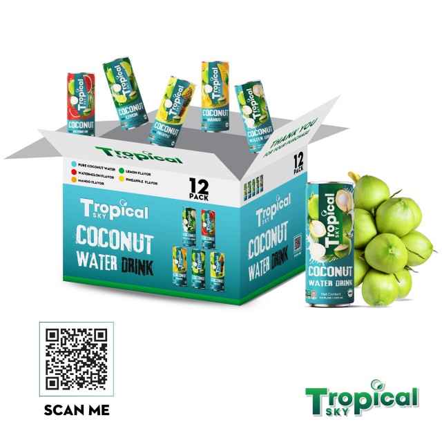 Tropical Sky Coconut Water No Sugar - Hydration in 330ml Sleek Can