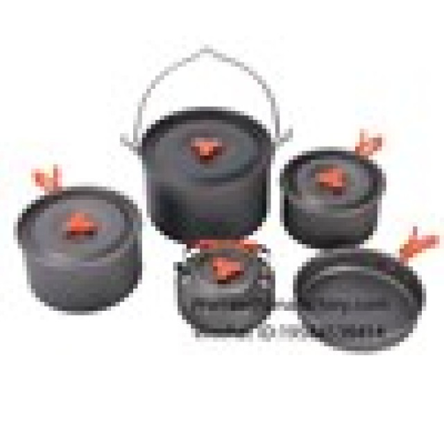 Warraa Campsite Set of Pots, Five-Piece Set (4-7 People Use) WT-11 - Outdoor Cookware