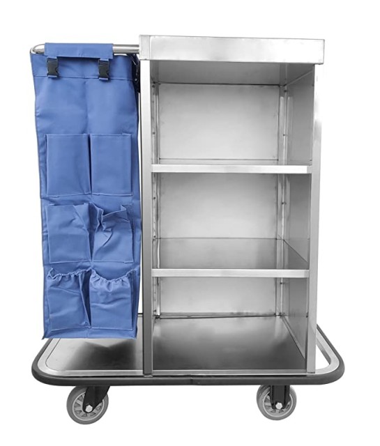 Steel-Gray Stainless Steel Housekeeping Trolley for Hotels – Durable & High Quality