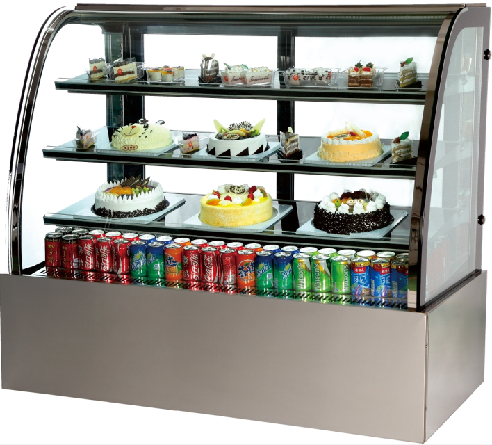 Cake Display Showcase Refrigerator - 3-Tier Tempered Glass, Adjustable Temperature