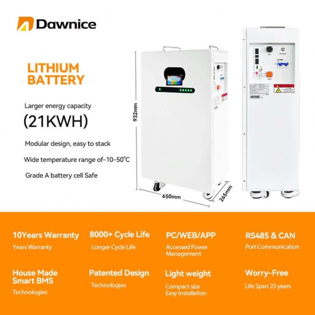 Dawnice 20kWh 48V 400Ah Lifepo4 Wall Mounted Lithium Battery for Residential and Commercial Energy Storage