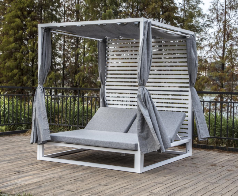 Jarvis Outdoor Aluminum Daybed with Canopy - White Frame, Custom Options