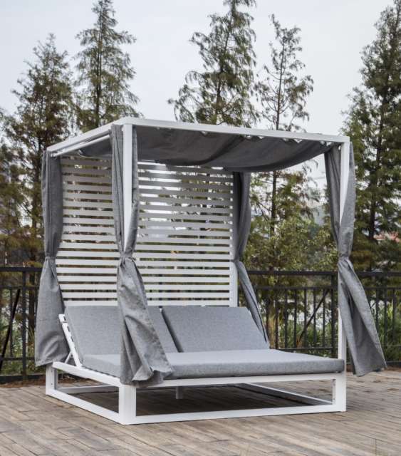 Jarvis Outdoor Aluminum Daybed with Canopy - White Frame, Custom Options