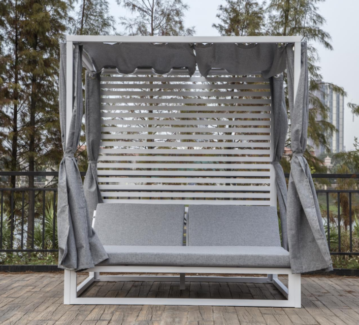 Jarvis Outdoor Aluminum Daybed with Canopy - White Frame, Custom Options