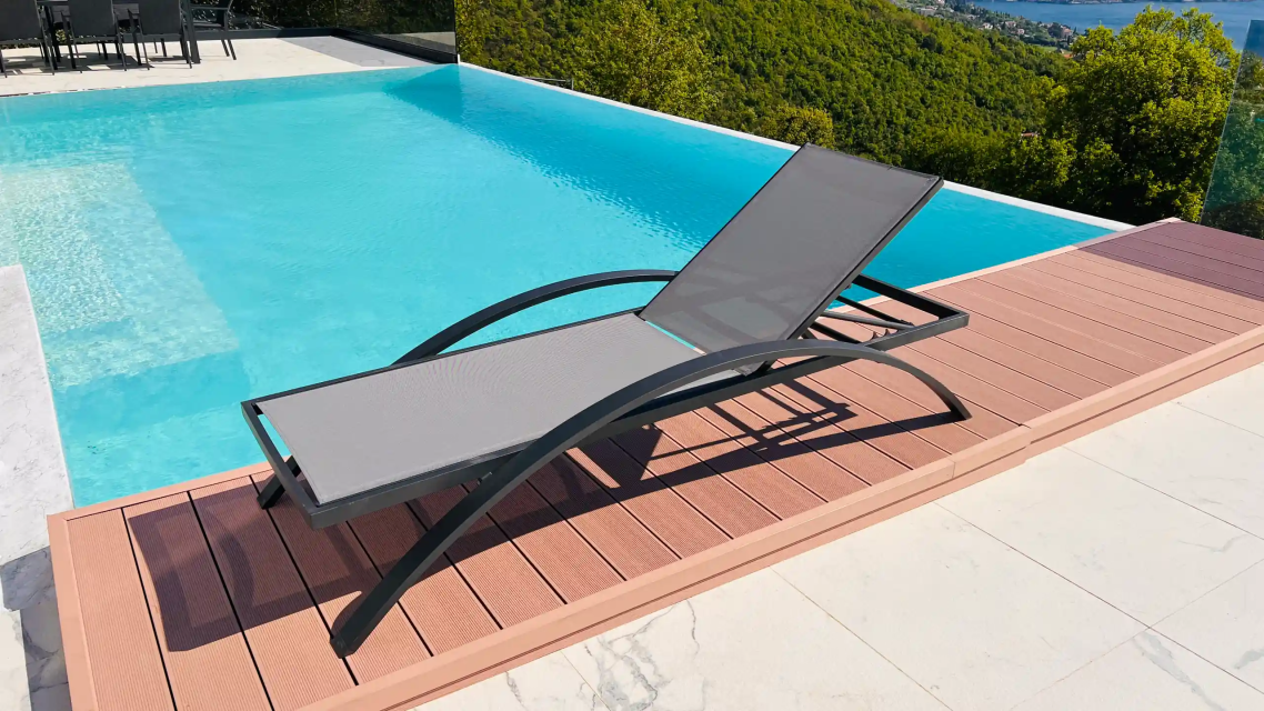 Jarvis Outdoor Sun Bed Swimming Pool Side Lounger Chair - Modern Dark Grey Aluminum Lounger