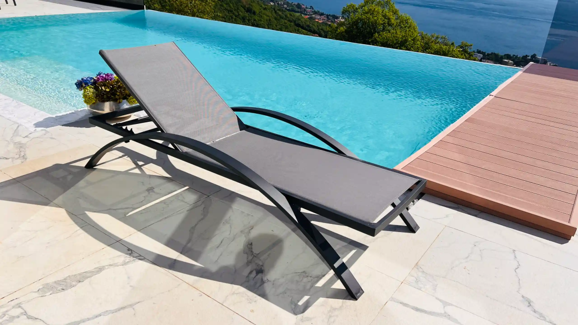 Jarvis Outdoor Sun Bed Swimming Pool Side Lounger Chair - Modern Dark Grey Aluminum Lounger