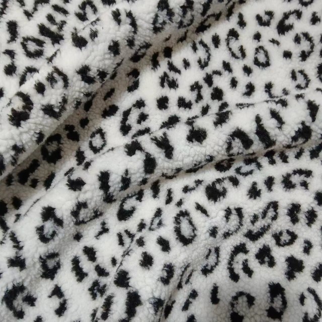 Leopard Jacquard Lamb Sherpa Fleece Fabric - Faux Fur Material for Garments & Home Textiles