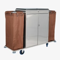 Steel-Gray Stainless Steel Housekeeping Trolley for Hotels – Durable & High Quality