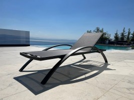 Jarvis Outdoor Sun Bed Swimming Pool Side Lounger Chair - Modern Dark Grey Aluminum Lounger