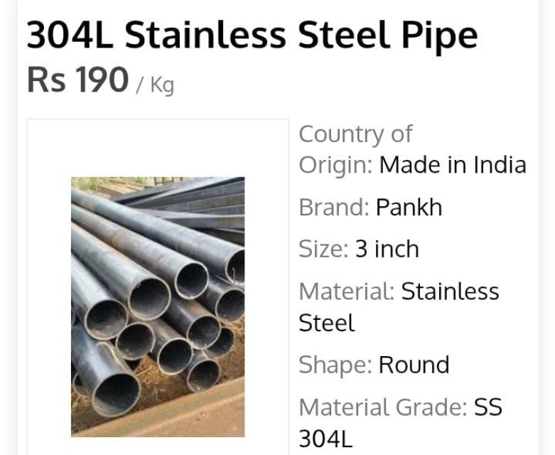 304L Stainless Steel Pipe for Construction and Industrial Use - High-Quality Supplier from India