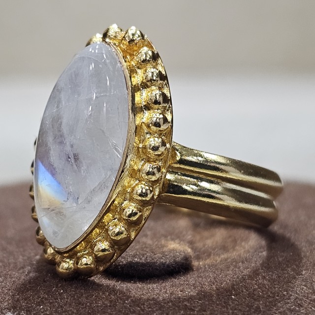 92.5 Sterling Silver Gold Plated Rainbow Moonstone Ring at Best Rates