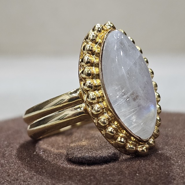 92.5 Sterling Silver Gold Plated Rainbow Moonstone Ring at Best Rates