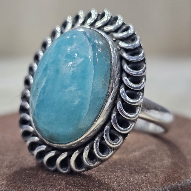 92.5 Sterling Silver Handmade Designer Larimar Gemstone Ring for Casual Wear