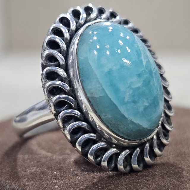 92.5 Sterling Silver Handmade Designer Larimar Gemstone Ring for Casual Wear