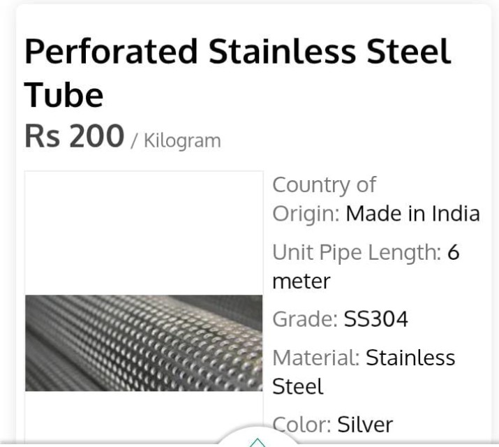 Perforated Stainless Steel Tube for Industrial Use - SS304, Wholesaler