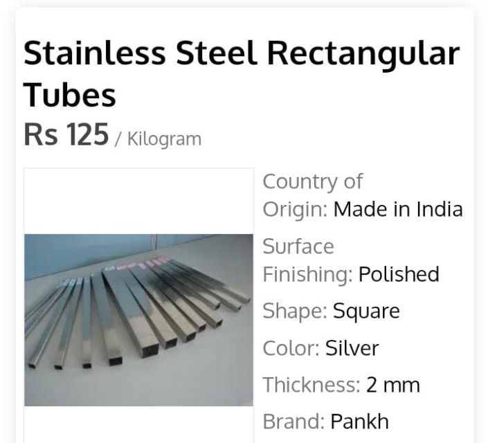 Stainless Steel Rectangular Tubes for Construction – Corrosion-Resistant, Polished Finish