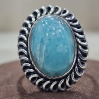 92.5 Sterling Silver Handmade Designer Larimar Gemstone Ring for Casual Wear