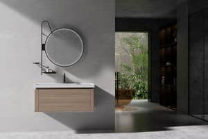 Woodgrain Wall Mounted Bathroom Cabinet with LED Smart Mirror – from Wholesaler