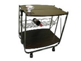 Barrel-Shaped Wooden Two Tier Foldable Trolley for Home Use