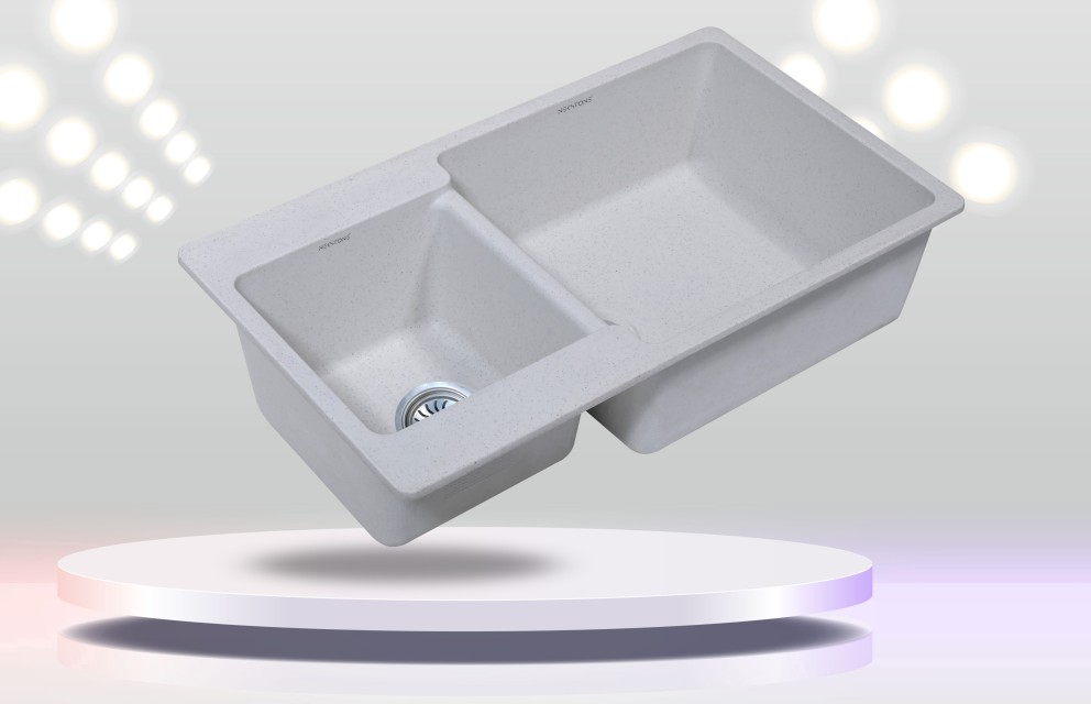Double Bowl Quartz Kitchen Sink with Shine Lock Technology - Durable & Heat Resistant