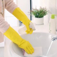 Yellow Rubber Household Gloves DHL303 with Fishscale Grip & Flock Lining for Cleaning