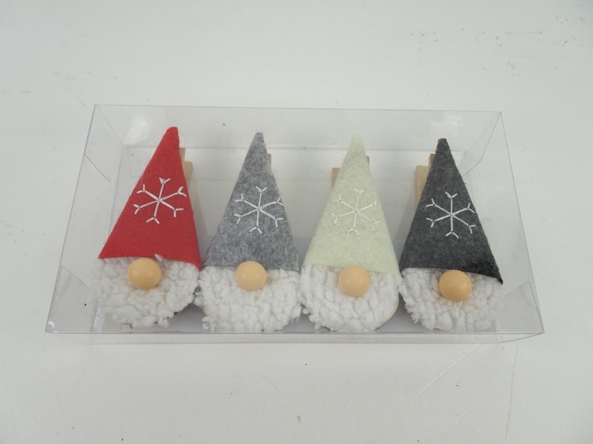 Fabric Gnome Clips Set of 4 - Wholesale Holiday Decoration Clips