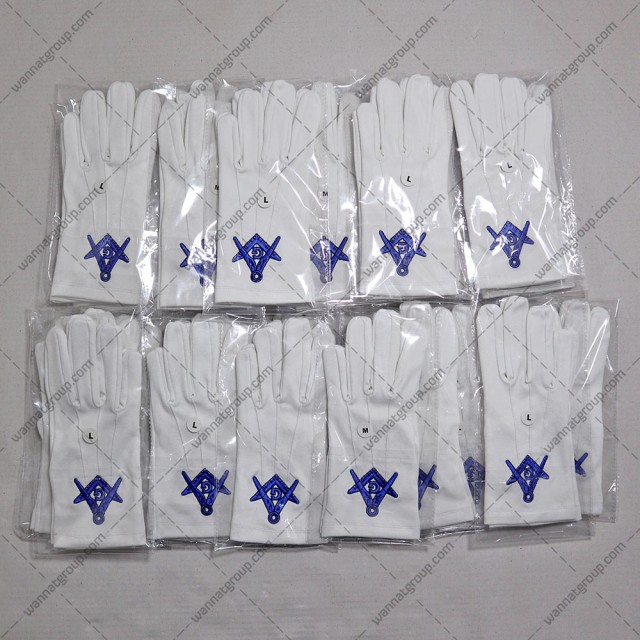 Masonic Cotton Gloves with Embroidery | Freemason Embroidered Gloves