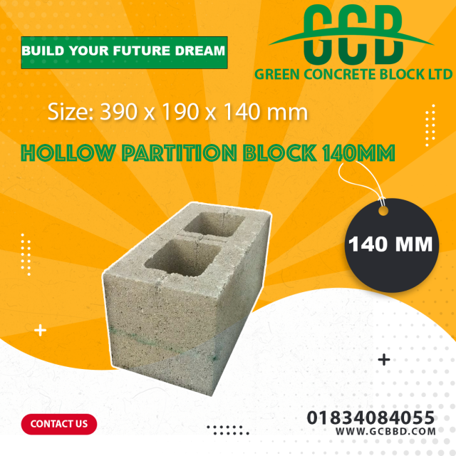 Hollow Partition Block 140mm: High-Quality Gray Concrete Blocks for Construction Projects