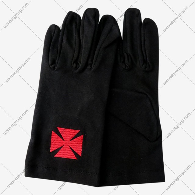Masonic Knight Templar Red Cross Black Cotton Gloves