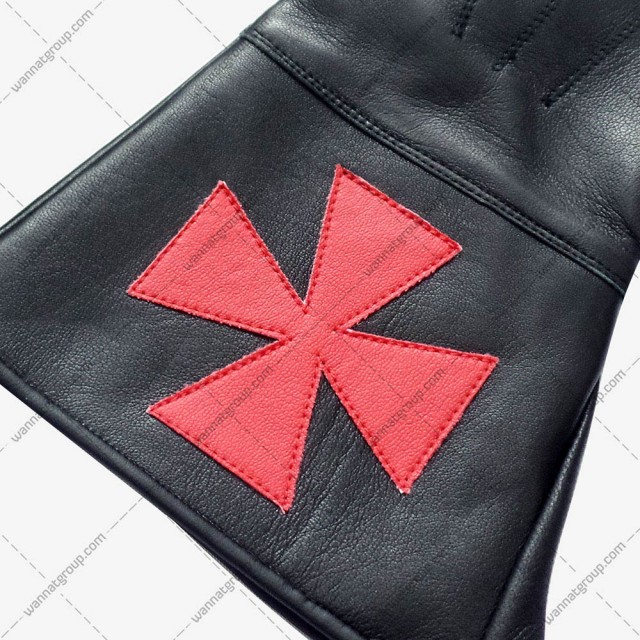 Masonic Knights Templar Black Leather Gauntlets