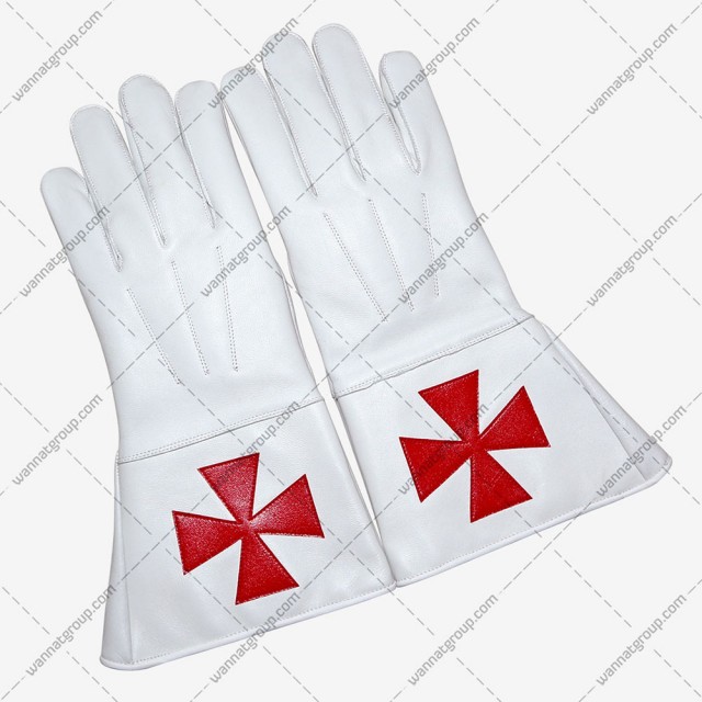 Masonic Knights Templar (KT) White Leather Gauntlets