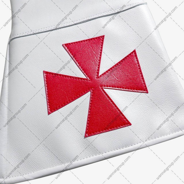 Masonic Knights Templar (KT) White Leather Gauntlets