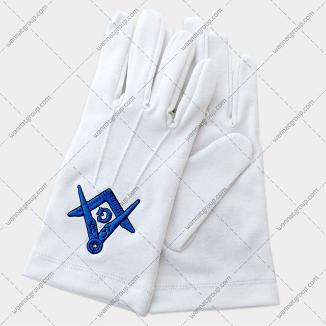 Masonic White Cotton Gloves with Square Compass and G
