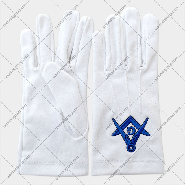 Masonic White Cotton Gloves with Square Compass and G