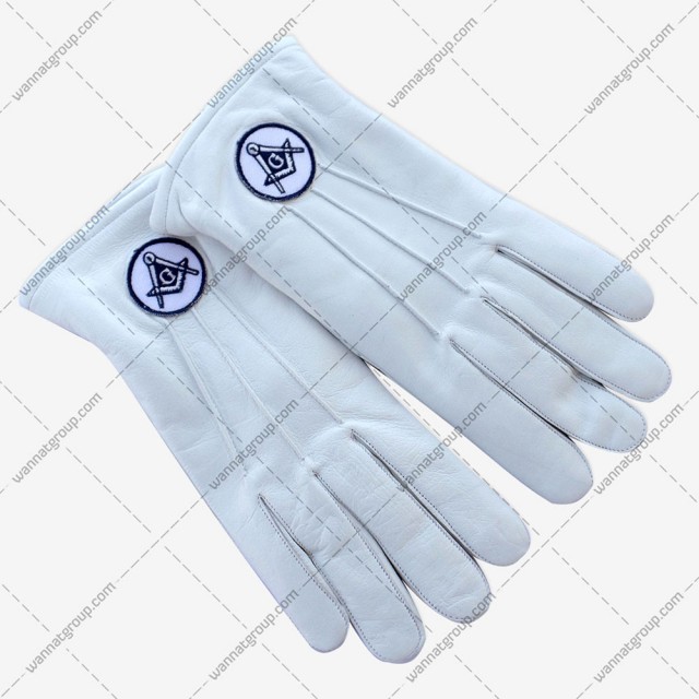 Masonic White Leather Gloves with Embroidery - Premium Freemason Gloves