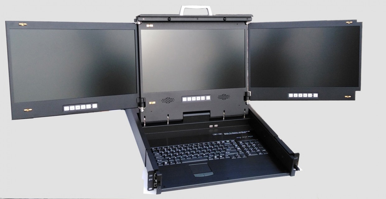 17.3" Triple LCD Rackmount Monitor Console Drawer - FHD Display