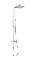Rain shower column with thermostatic faucet, height adjustable