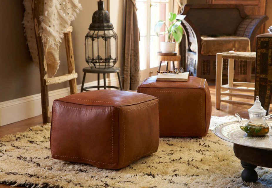 Moroccan Leather Pouf Ottomans Footstools